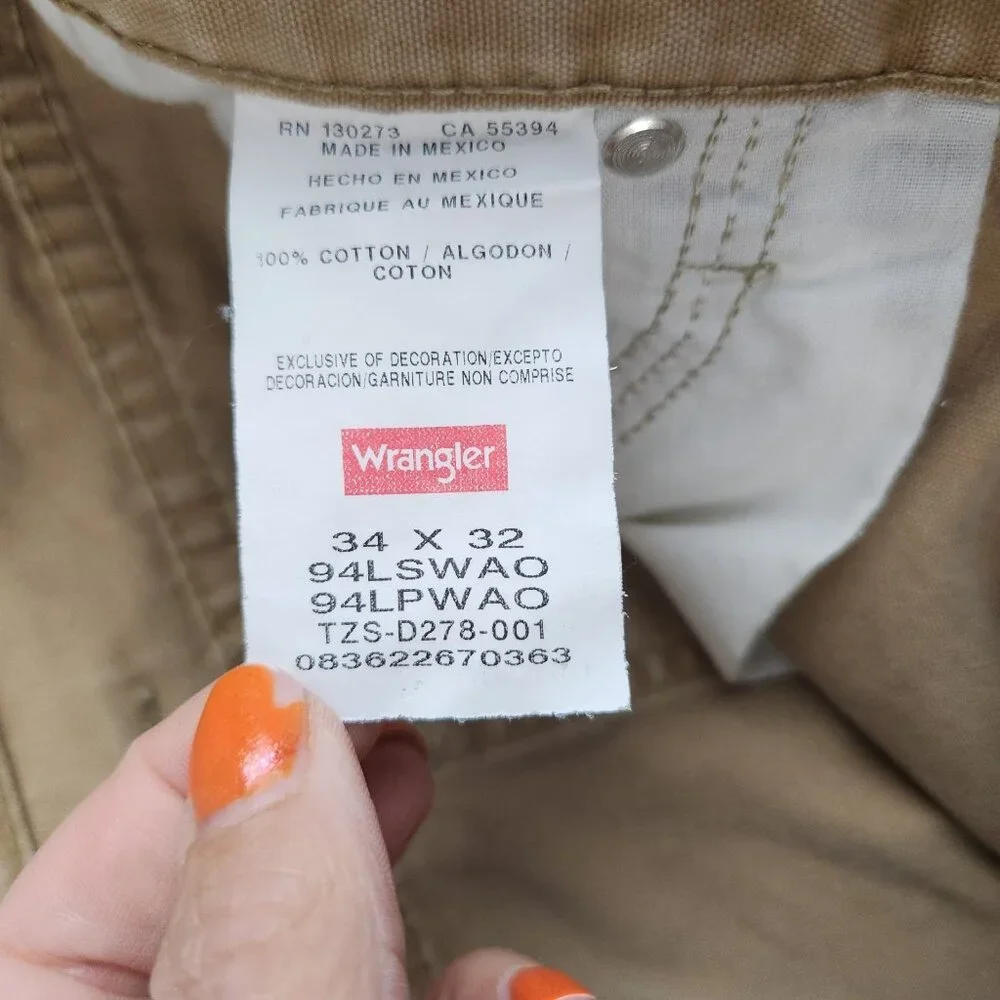 Wrangler Carpenter Pants Men's 34x32 Khaki Distress‎ Work Utility Durable Cotton